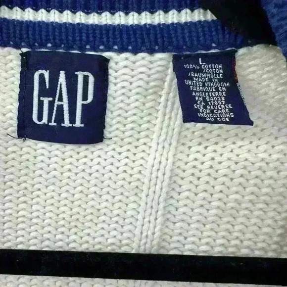 GAP Women's White & Blue Nautical Chunky Knit Cotton Button-Up Cardigan - Large‎ - Picture 4 of 4